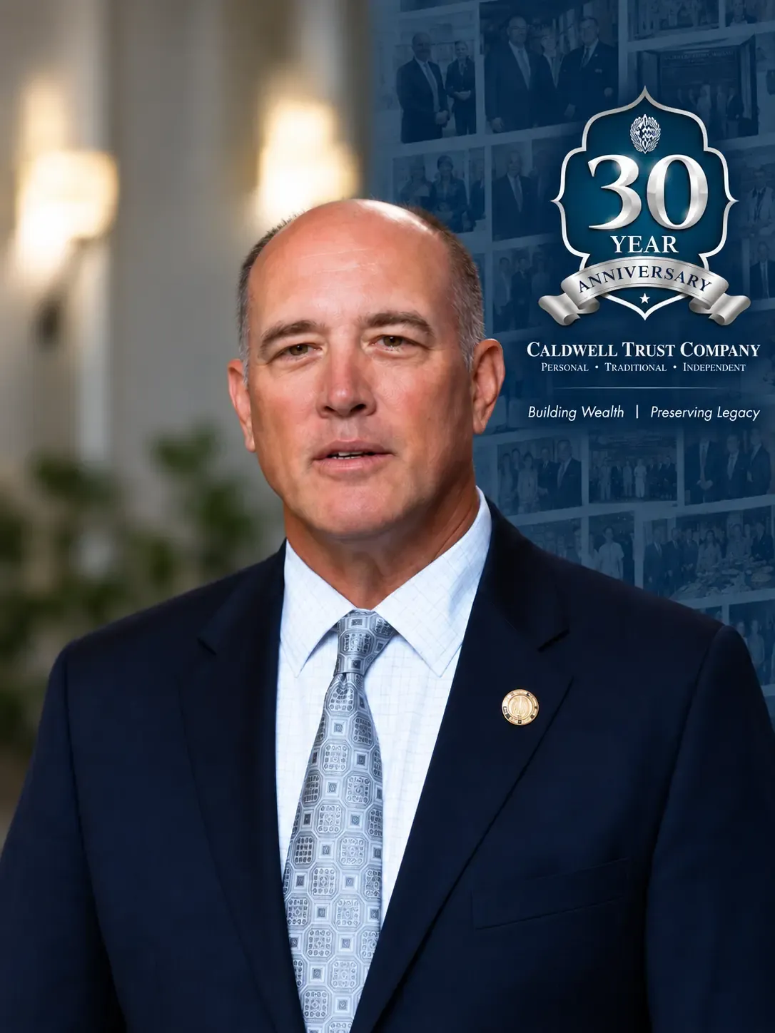 Caldwell Trust Company 30th anniversary event film featuring an executive and anniversary branding.